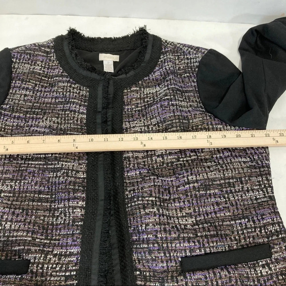 Chico's Open Front Blazer Jacket Size 2 (Large) Metallic gold accents, Fringe. - Picture 6 of 9